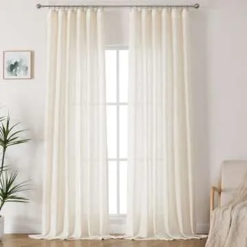 Ftinala 92 Inch Sheer Curtains Natural Linen Curtains 92 Inches Long Custom Pinch Pleat Curtains Neutral Curtains & Drapes Textured Rustic Modern Farmhouse Decor Window Treatments Cream Beige