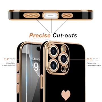 Teageo for iPhone 16 Pro Max Case with Screen Protector [2 Pack] Girl Women Cute Girly Love-Heart Lu...