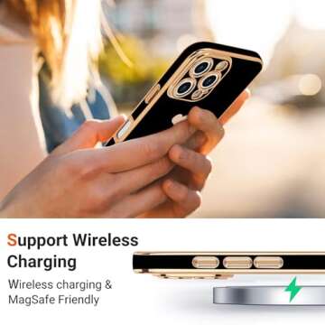 Teageo for iPhone 16 Pro Max Case with Screen Protector [2 Pack] Girl Women Cute Girly Love-Heart Luxury Gold Soft Cover Camera Protection Silicone Shockproof Phone Case for iPhone 16 Pro Max, Black