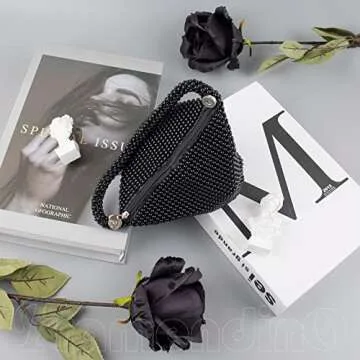 Sparkly Triangle Clutch Purse for Women - Framendino Black