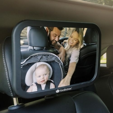 Large Shatterproof Baby Car Mirror - Safety Baby Car Seat Mirror - Baby Car Mirror for Back Seat Rear Facing Infant - Carseat Mirrors - Fully Assembled Baby Mirror For Car (Matte Black)