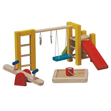 PlanToys Wooden Dollhouse Playground Equipment (7153) | Sustainably Made from Rubberwood and Non-Toxic Paints and Dyes