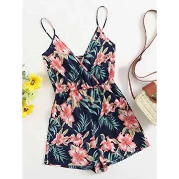 Floral Print Sleeveless Cami Wide Leg Romper Women