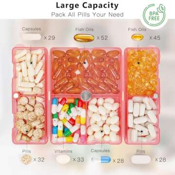 FYY Daily Pill Organizer,7 Compartments Portable Pill Case Travel Pill Organizer,[Folding Design] La...