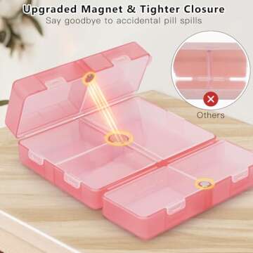 FYY Daily Pill Organizer,7 Compartments Portable Pill Case Travel Pill Organizer,[Folding Design] Large Pill Box for Purse Pocket to Hold Vitamins,Cod Liver Oil,Supplements and Medication-Clear Red