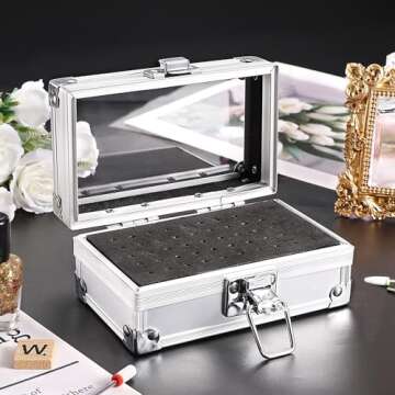 Noverlife 50 Holes Nail Drill Bit Holder Case, Professional Nail Polishing Heads Holder Organizer, Silver Nail Drill Bit Storage Box, Large Display Nail Bits Container for Salon Nail Grinding Head