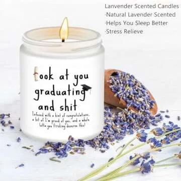 Graduation Gifts, Funny Graduation Gifts for Her Him, Best Grad High School Congratulations College Masters PhD Degree Nurse Graduation Gifts for Women, Men - Lavender Scented Candles