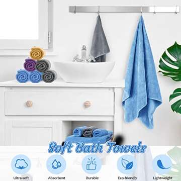 Reginary Microfiber Bath Towels Set 4 Pack Soft Bath and 4 Pack Hand Towels 4 Pack Washcloths Microfiber Coral Velvet Highly Absorbent Quick Dry Sets for Fitness Bathroom