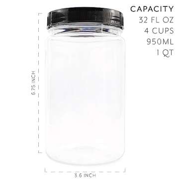 Cornucopia 32oz Clear Plastic Jars with Lids - 6-Pack