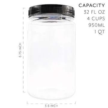 Cornucopia 32oz Clear Plastic Jars with Lids - 6-Pack