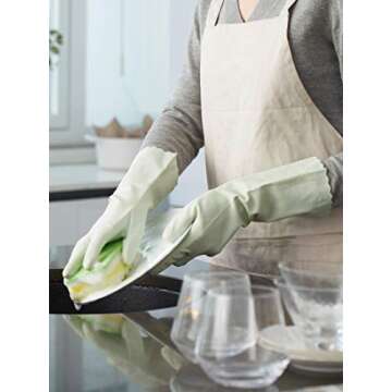LANON wahoo Skin-Friendly Cleaning Gloves, Dishwashing Kitchen Gloves with Cotton Flocked Liner, Reusable, Non-Slip, Canary Green, Medium