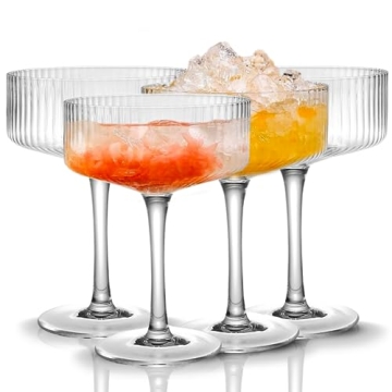 10 oz Ribbed Coupe Glasses Set of 4 for Elegant Cocktails