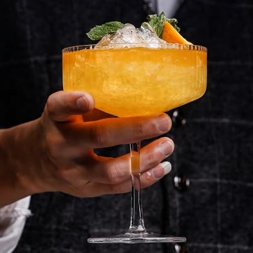 10 oz Ribbed Coupe Glasses Set of 4 for Elegant Cocktails