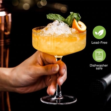 10 oz Ribbed Coupe Glasses Set of 4 for Elegant Cocktails