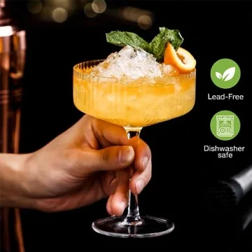 10 oz Ribbed Coupe Glasses Set of 4 for Elegant Cocktails