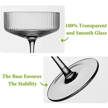 10 oz Ribbed Coupe Glasses Set of 4 for Elegant Cocktails