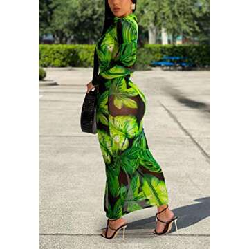 Women's Sheer Mesh Long Sleeve Bodycon Dress Club Night Out Dresses Beach Cover Up Dress