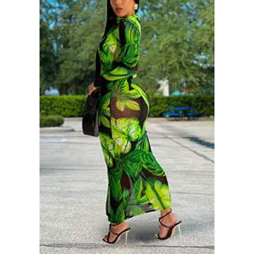 Women's Sheer Mesh Long Sleeve Bodycon Dress Club Night Out Dresses Beach Cover Up Dress