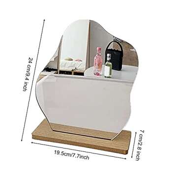 SYCOOVEN Irregular Aesthetic Vanity Mirror, Frameless Makeup Mirror with Wooden Stand, Cloud-Shaped Desk Tabletop Acrylic Vanity Mirror for Living Room Bedroom Home Decor(B)