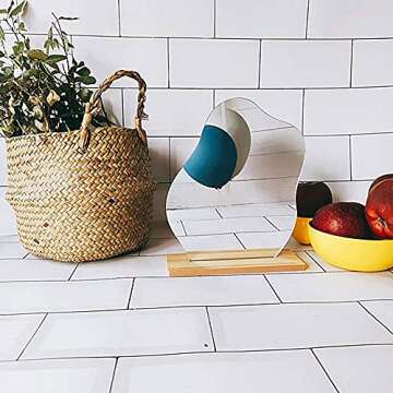 SYCOOVEN Irregular Aesthetic Vanity Mirror, Frameless Makeup Mirror with Wooden Stand, Cloud-Shaped Desk Tabletop Acrylic Vanity Mirror for Living Room Bedroom Home Decor(B)