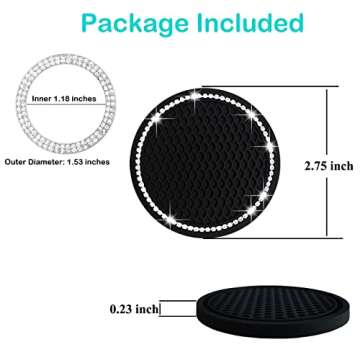 2 Car Cup Holder Coaster and 1 Crystal Rhinestone Engine Push Start Stop Button Cover Decoration, In...