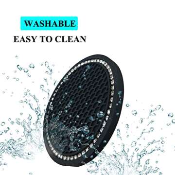 2 Car Cup Holder Coaster and 1 Crystal Rhinestone Engine Push Start Stop Button Cover Decoration, Interior Accessories for Women, Sticker Bling Ignition Ring
