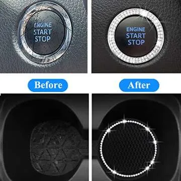 2 Car Cup Holder Coaster and 1 Crystal Rhinestone Engine Push Start Stop Button Cover Decoration, Interior Accessories for Women, Sticker Bling Ignition Ring