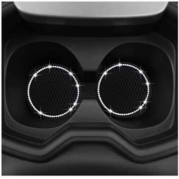 2 Car Cup Holder Coaster and 1 Crystal Rhinestone Engine Push Start Stop Button Cover Decoration, Interior Accessories for Women, Sticker Bling Ignition Ring