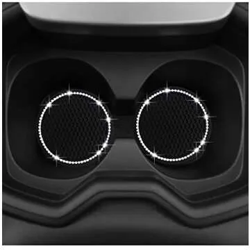 2 Car Cup Holder Coaster and 1 Crystal Rhinestone Engine Push Start Stop Button Cover Decoration, Interior Accessories for Women, Sticker Bling Ignition Ring
