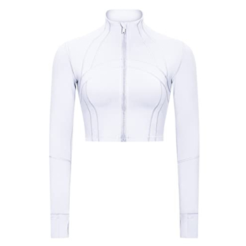 KTILG Womens Cropped Jacket Zip Up Pullover Slim Fit Yoga Running Athletic Workout Jackets Long Slee...