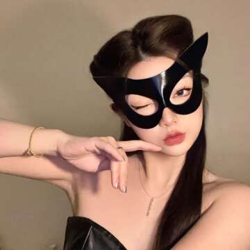 Soochat Women's Cat Mask Black Cat Mask Half Face Cat Mask Halloween Costumes masquerade Costume Party Accessory (Black)