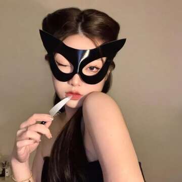 Soochat Women's Cat Mask Black Cat Mask Half Face Cat Mask Halloween Costumes masquerade Costume Party Accessory (Black)