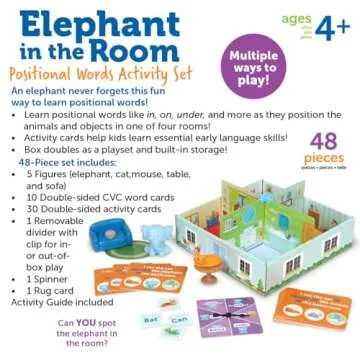 Learning Resources Elephant in The Room Positional Word Activity Set, Educational Games, Sight Word Games, Board Games for Kids, Ages 4+, Birthday Gifts for Boys and Girls