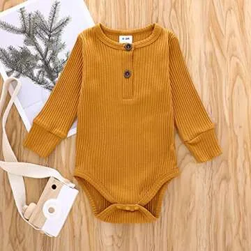 Lala Bear Baby Girl Boy 2 Pack Solid Long Sleeve Romper Bodysuit Clothes Green & Yellow 9-12 Months