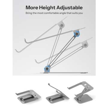 OMOTON Laptop Stand for Desk, Ergonomic Adjustable Computer Stand Aluminum Portable Desktop Laptop Riser Holder for MacBook Air Pro, Dell, HP and All Tablets Up to 15.6", Dark Silver