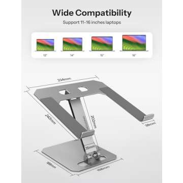 OMOTON Laptop Stand for Desk, Ergonomic Adjustable Computer Stand Aluminum Portable Desktop Laptop Riser Holder for MacBook Air Pro, Dell, HP and All Tablets Up to 15.6", Dark Silver