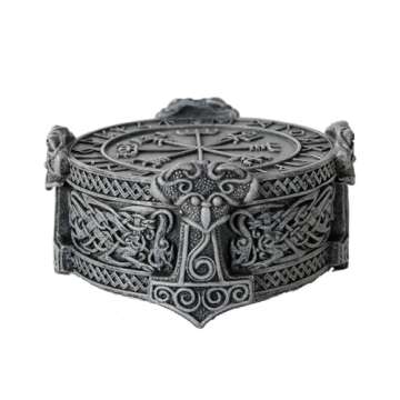 Pacific Giftware Norse Viking Vegviser Runic Compass Knotwork Thor Hammer Trinket Box Sculptural Dec...
