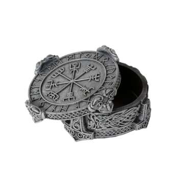 Pacific Giftware Norse Viking Vegviser Runic Compass Knotwork Thor Hammer Trinket Box Sculptural Decor 5 inch Diameter