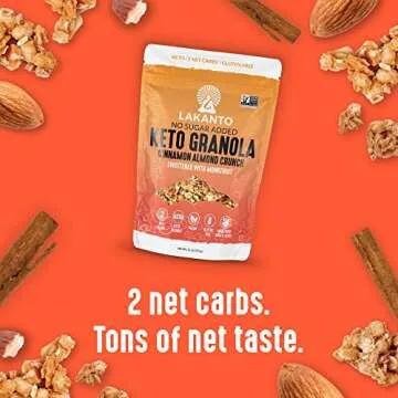 Lakanto Cinnamon Almond Crunch Granola - Delicious Snack, Quick Breakfast Cereal, Keto Friendly, Monk Fruit Sweetener, No Sugar Added, Vegan, Gluten Free, Grain Free, Low Net Carbs (11 Oz)