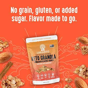 Lakanto Cinnamon Almond Crunch Granola - Delicious Snack, Quick Breakfast Cereal, Keto Friendly, Monk Fruit Sweetener, No Sugar Added, Vegan, Gluten Free, Grain Free, Low Net Carbs (11 Oz)