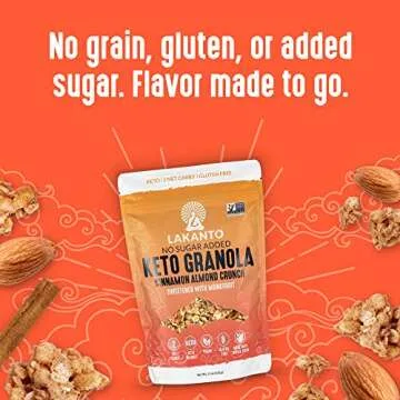Lakanto Cinnamon Almond Crunch Granola - Delicious Snack, Quick Breakfast Cereal, Keto Friendly, Monk Fruit Sweetener, No Sugar Added, Vegan, Gluten Free, Grain Free, Low Net Carbs (11 Oz)