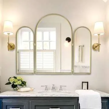 Versatile 3 Way Trifold Mirror with Gold Arch Design