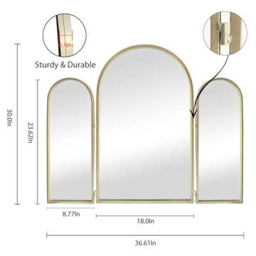 Versatile 3 Way Trifold Mirror with Gold Arch Design