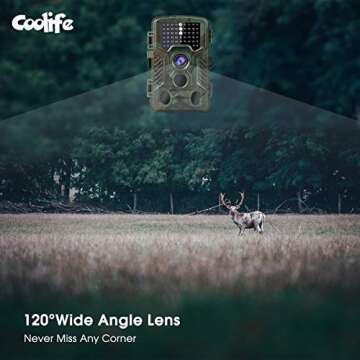 Coolife Trail Game Camera, 21MP 1080P Hunting Wildlife Camera with 3 Infrared Sensors 49Pcs IR LEDs Night Vision 0.2S Motion Activated IP67 Waterproof 2.4" LCD with 32GB Card