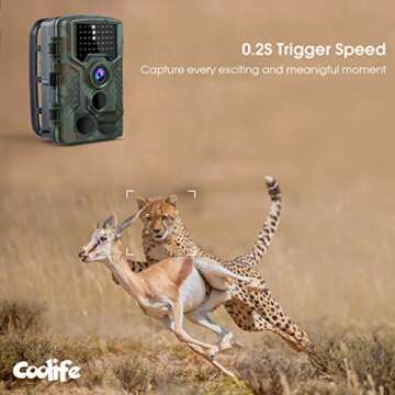 Coolife Trail Game Camera, 21MP 1080P Hunting Wildlife Camera with 3 Infrared Sensors 49Pcs IR LEDs Night Vision 0.2S Motion Activated IP67 Waterproof 2.4" LCD with 32GB Card