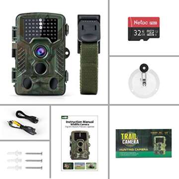 Coolife Trail Game Camera, 21MP 1080P Hunting Wildlife Camera with 3 Infrared Sensors 49Pcs IR LEDs Night Vision 0.2S Motion Activated IP67 Waterproof 2.4" LCD with 32GB Card