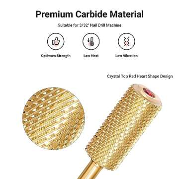 MelodySusie Crystal Top Red Heart Shape Nail Drill Bits, 3/32'' Large Barrel Carbide Bits, Suitable ...