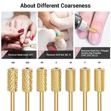 MelodySusie Crystal Top Red Heart Shape Nail Drill Bits, 3/32'' Large Barrel Carbide Bits, Suitable for Manicure Pedicure Cuticle Gel Polishing, Beginners Bits, Gold, Series Bit-S, Medium