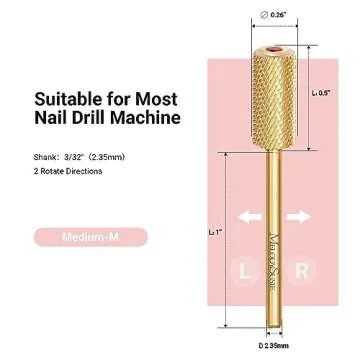 MelodySusie Crystal Top Red Heart Shape Nail Drill Bits, 3/32'' Large Barrel Carbide Bits, Suitable for Manicure Pedicure Cuticle Gel Polishing, Beginners Bits, Gold, Series Bit-S, Medium