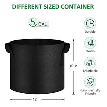 JNYONG 12-Pack 5 Gallon Thickened Non-Woven Grow Bags, Aeration Fabric Pots with Handles